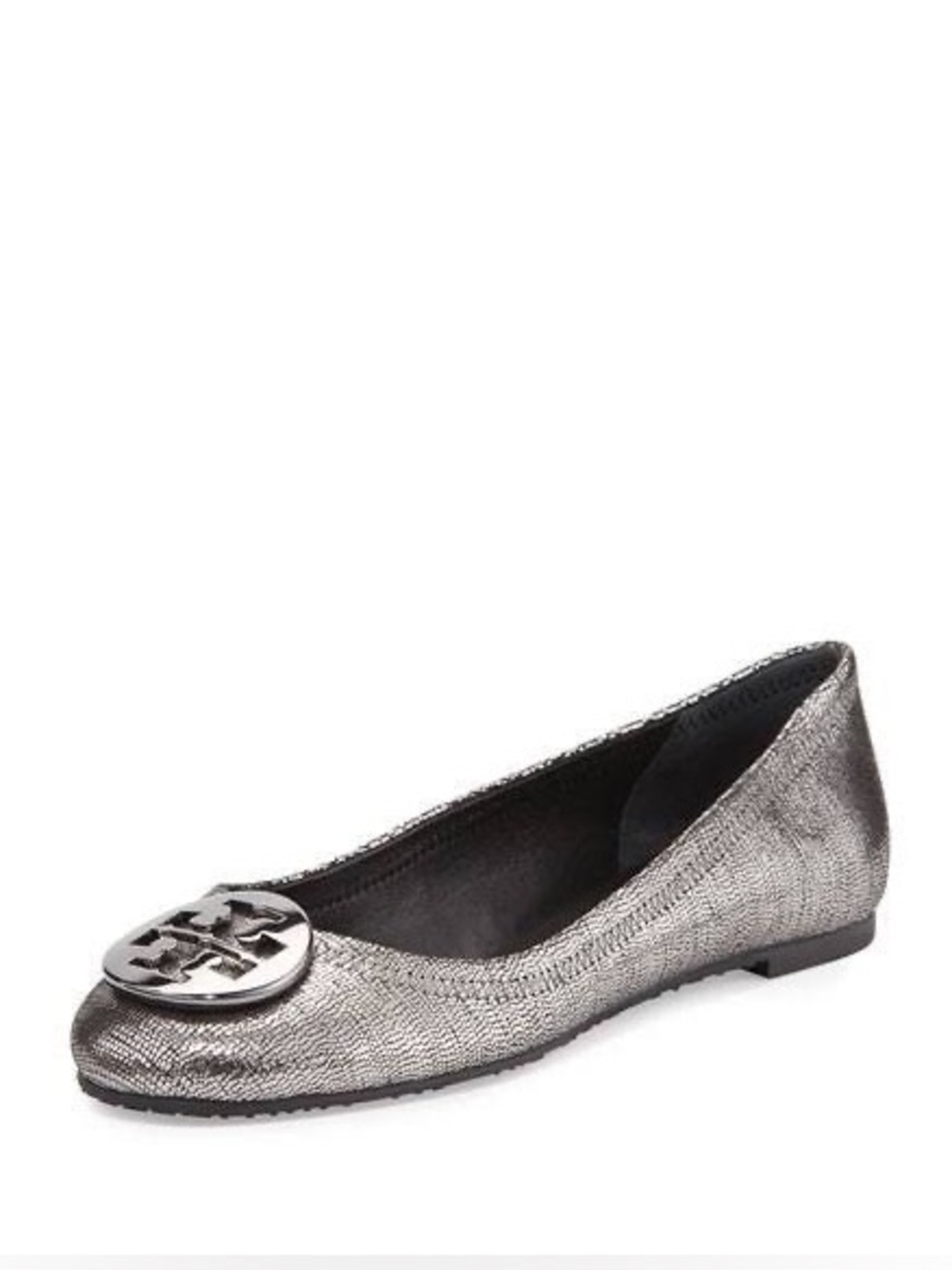 TORY BURCH Reva Metallic Pewter Silver Ballet Flat Size 6.5